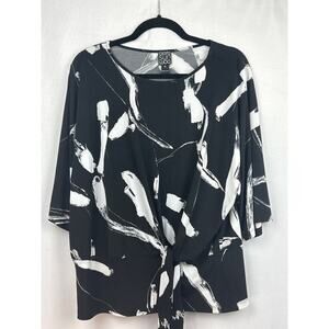 Women’s Clara Sun Woo Black Abstract Designed Blouse Sz XL